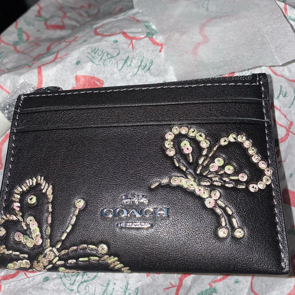 Coach Black Card Holder with Crystal silver Butterflies - Picture 8 of 9